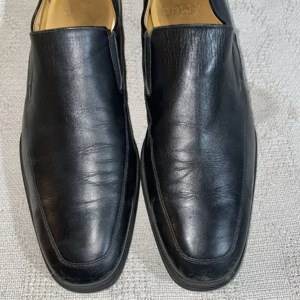 Bally Switzerland Mens Dress Loafers Size 8 EEE Black Leather Business Formal